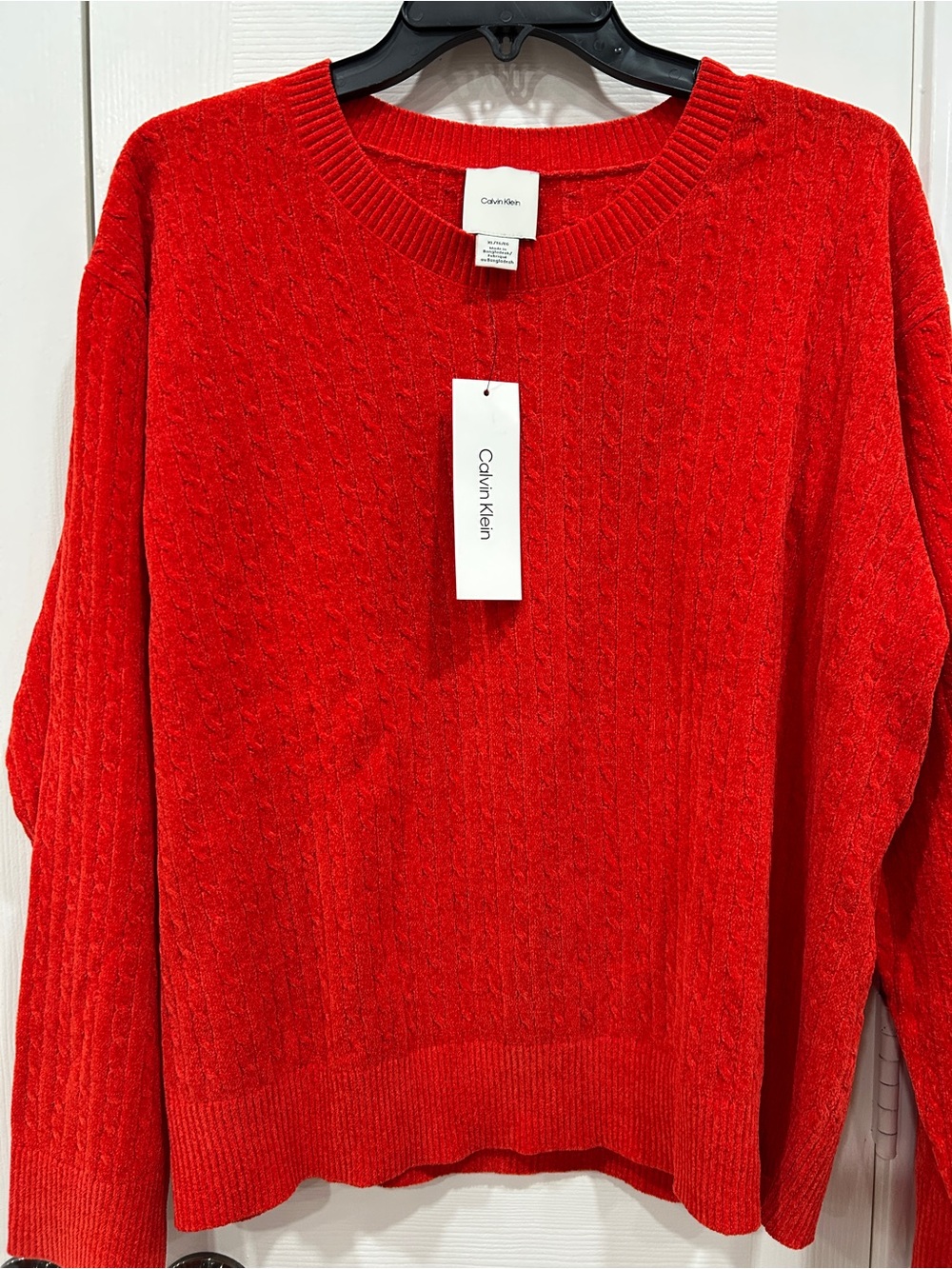 Calvin Klein Women’s Bright Red Cable Crewneck Sweater